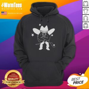 Medium build man wearing a quirky cowboy hoodie, showcasing a unique fashion style and personality.