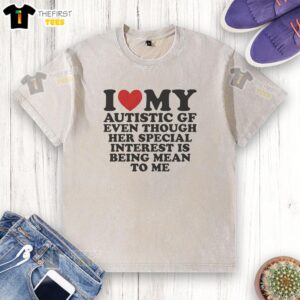 Alt Text: I Heart My Autistic GF T-shirt - Fun washed tee showcasing humor about special interests and relationships.