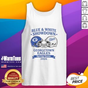 Georgetown Eagles Spring Game 2026 tank top in pretty blue and white, showcasing team spirit and style.
