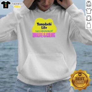 Alt Text: Funny Tomodachi Life character in a hoodie humorously depicts a lobotomy scene, showcasing quirky game moments.