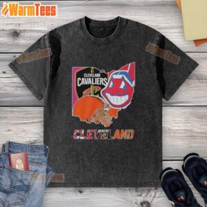 Alt Text: Premium Cleveland Cavaliers football symbol helmet logo on a washed t-shirt, perfect for fans and collectors.