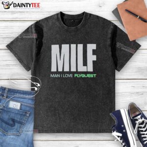 Top Milf Man I Love Flyquest Washed T-Shirt in soft cotton, perfect for casual wear and gaming fans.