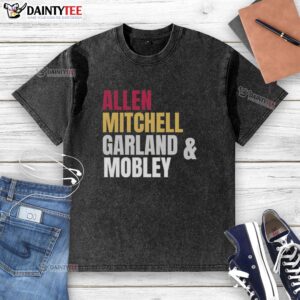 Nice Cleveland Cavaliers basketball starting four: Allen, Mitchell, Garland, and Mobley on a washed t-shirt design.