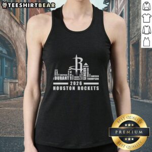 Stylish tank top featuring 'Top Houston Rocket Basketball 2026' word art with city skyline, perfect for fans.