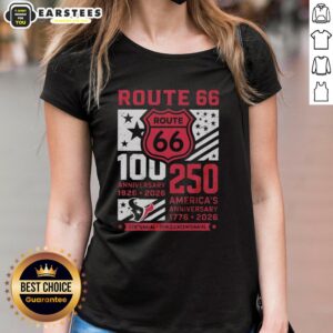 Good Houston Texans Route 66 Centennial 100th Anniversary 1926-2026 Ladies Tee celebrating America's 250th Anniversary.