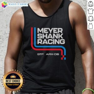Good Meyer Shank Racing GTP ARX-06 tank top featuring a sleek design and vibrant team colors for motorsport fans.