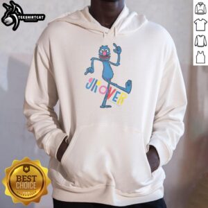 Alt Text: Grover Bauhaus cartoon text hoodie inspired by Sesame Street, featuring vibrant design and playful style.