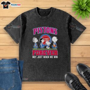 Official Peanuts characters x Detroit Pistons Forever t-shirt featuring iconic designs celebrating team spirit and fandom.