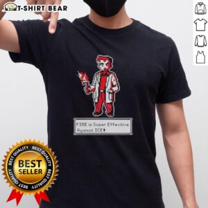 Hot Fire Is Super Effective Against Ice Pokmon Pixel Art T-Shirt design featuring vibrant fire and ice imagery.
