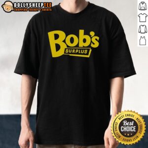 Alt Text: Official Trey Anastasio Bob's Surplus logo t-shirt featuring a vibrant design, perfect for fans and collectors.