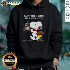 Alt Text: Cute hoodie featuring Snoopy and coffee, perfect for cozy days. All you need is Snoopy and a cup of coffee!