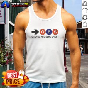 Stylish Awesome Obs orange and blue skies tank top displayed on a model, perfect for casual summer outfits.