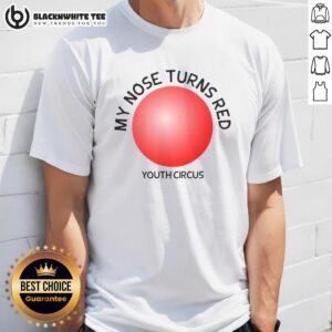 Original My Nose Turns Red Youth Circus T-Shirt featuring vibrant colors and playful circus-themed design.