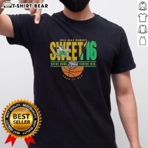 Notre Dame Fighting Irish NCAA Women's Sweet 16 March Madness 2026 T-Shirt featuring vibrant team colors and logo.