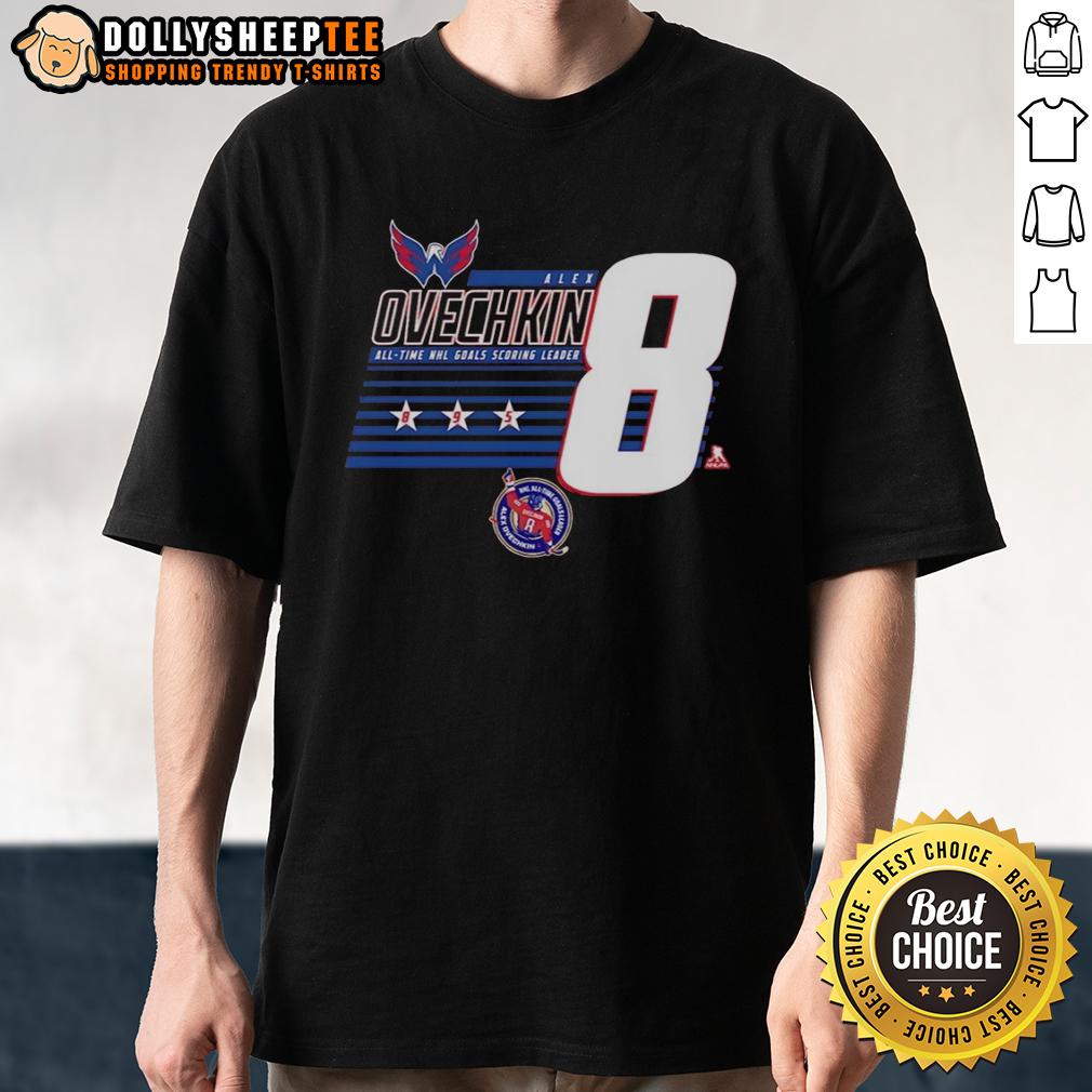 Awesome Alexander Ovechkin 8 Washington Capitals All-Time NHL Goals Scoring Leader T-Shirt Alt Text: Awesome Alexander Ovechkin 8 Washington Capitals All-Time NHL Goals Scoring Leader T-Shirt design featuring Ovechkin's name.