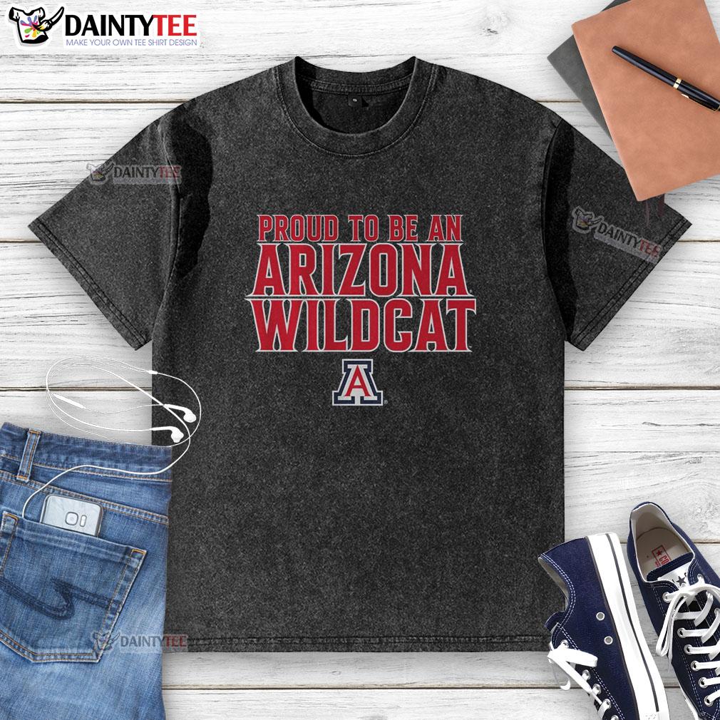 awesome-arizona-basketball-proud-to-be-an-arizona-wildcat-washed-t-shirt Awesome Arizona Basketball Proud to Be an Arizona Wildcat washed t-shirt displayed on a hanger against a neutral background.