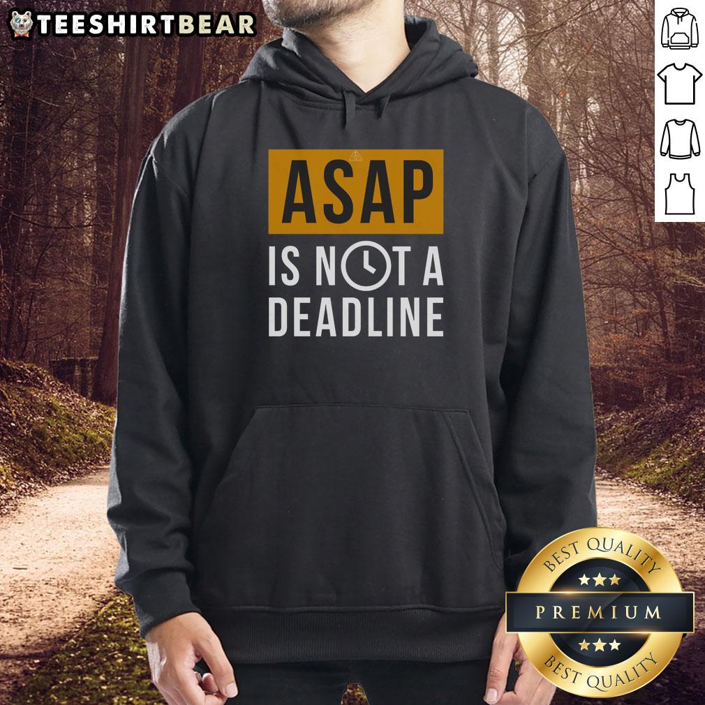 awesome-asap-is-not-a-deadline-hoodie Alt Text: Awesome ASAP is Not a Deadline Hoodie in black, showcasing a motivational quote for creative professionals.