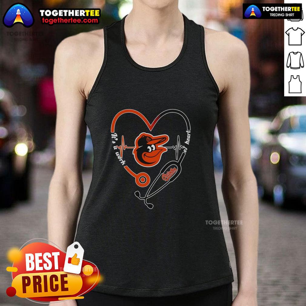 Awesome Baltimore Orioles It's A Work Of Heart Stethoscope And Heartbeat Shape Tank Top Awesome Baltimore Orioles tank top featuring a stethoscope and heartbeat design, perfect for fans and healthcare workers.