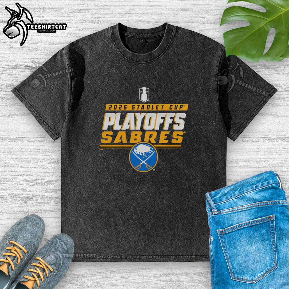 awesome-buffalo-sabres-hockey-2026-stanley-cup-playoffs-vintage-washed-t-shirt Alt Text: Vintage washed t-shirt featuring the Buffalo Sabres logo for the 2026 Stanley Cup Playoffs, perfect for hockey fans.