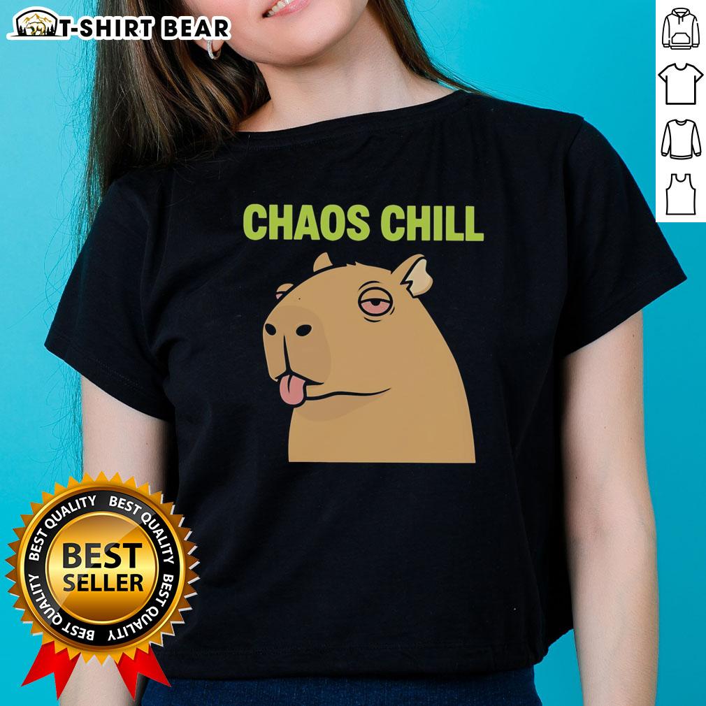 Awesome Capybara Red Eyes Sticking Out Her Tongue Chaos Chill Meme Ladies Tee Alt Text: Funny capybara with red eyes sticking out its tongue for the Awesome Capybara Chaos Chill meme ladies tee.