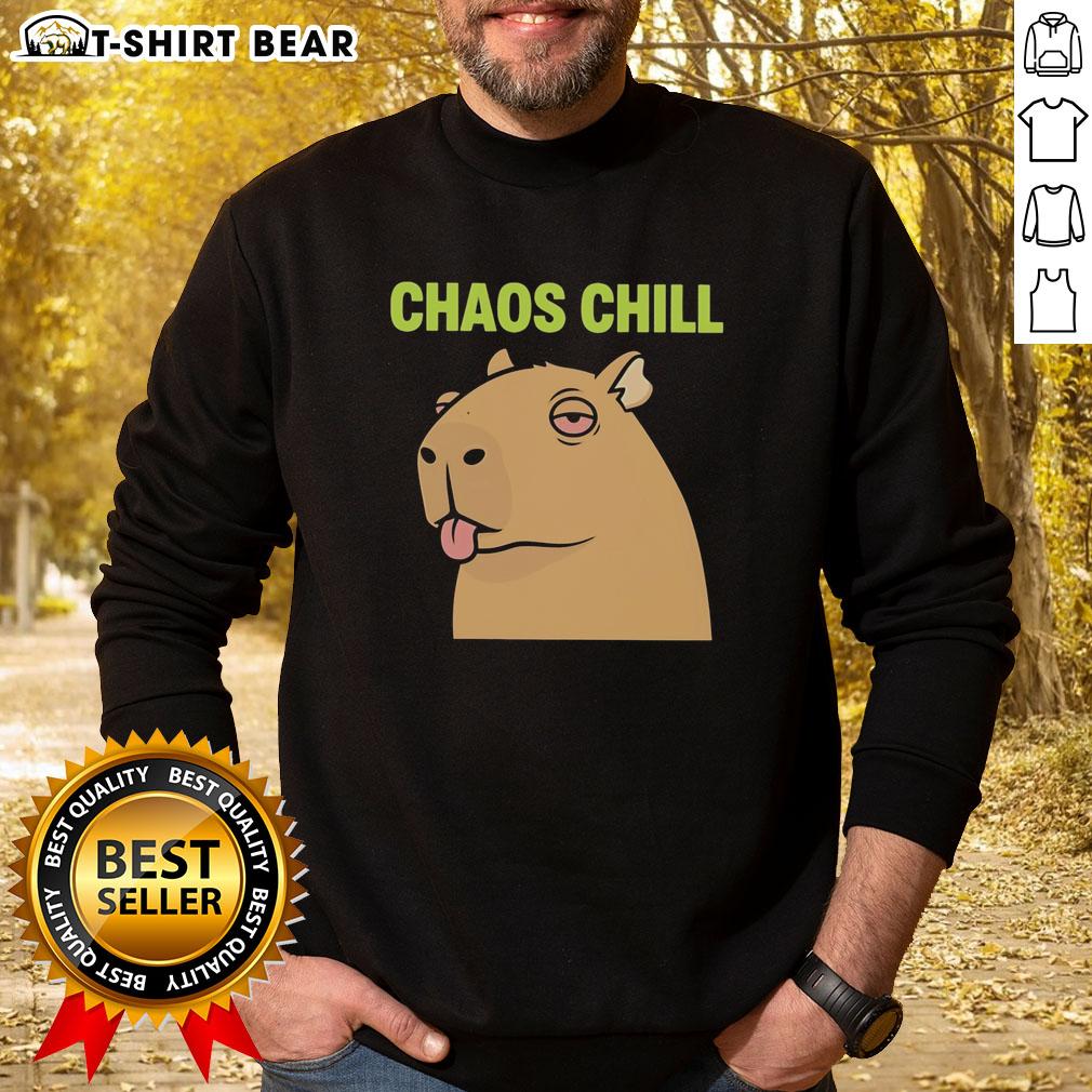 Awesome Capybara Red Eyes Sticking Out Her Tongue Chaos Chill Meme Sweatshirt Alt Text: Awesome capybara with red eyes and tongue out on a chill meme sweatshirt, perfect for casual wear and animal lovers.