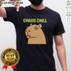 Alt Text: Awesome capybara with red eyes sticking out her tongue on a chill meme T-shirt, perfect for animal lovers and humor fans.