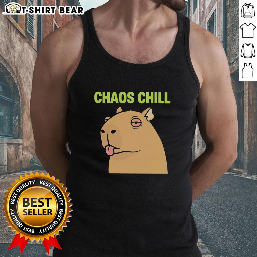 Awesome Capybara Red Eyes Sticking Out Her Tongue Chaos Chill Meme Tank Top Awesome capybara with red eyes sticking out her tongue on a chill meme tank top, perfect for animal lovers.