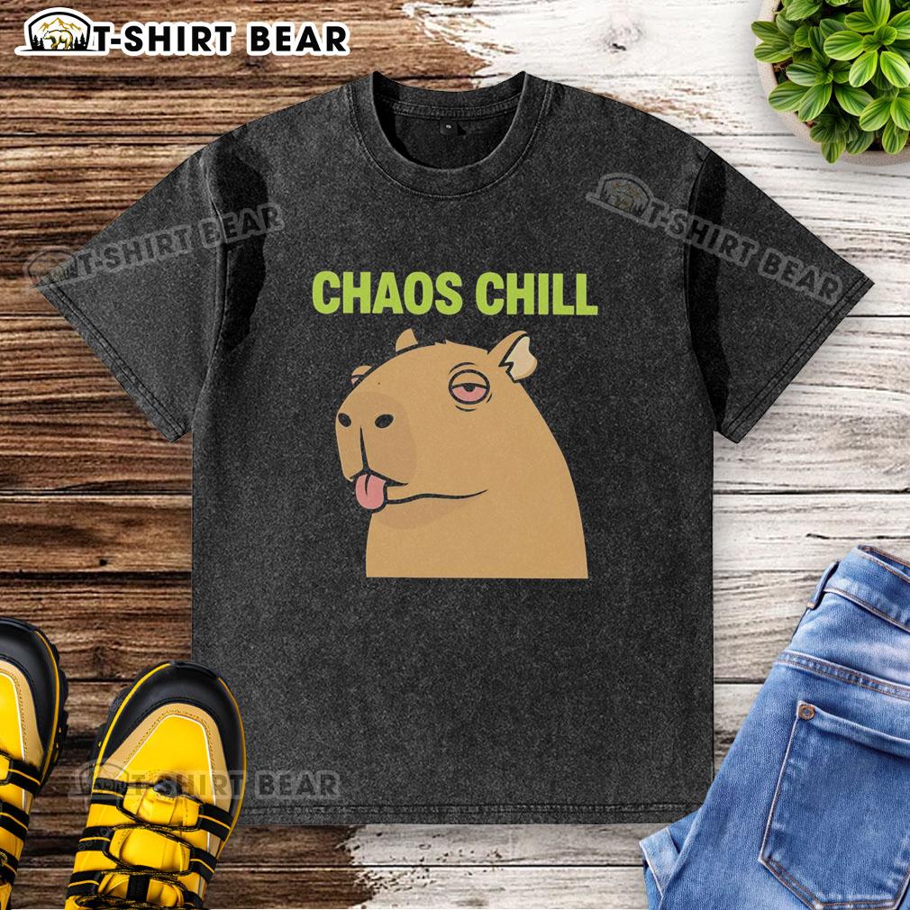 Awesome Capybara Red Eyes Sticking Out Her Tongue Chaos Chill Meme Washed T-Shirt Awesome capybara with red eyes sticking out her tongue on a chaos chill meme washed T-shirt, perfect for animal lovers.