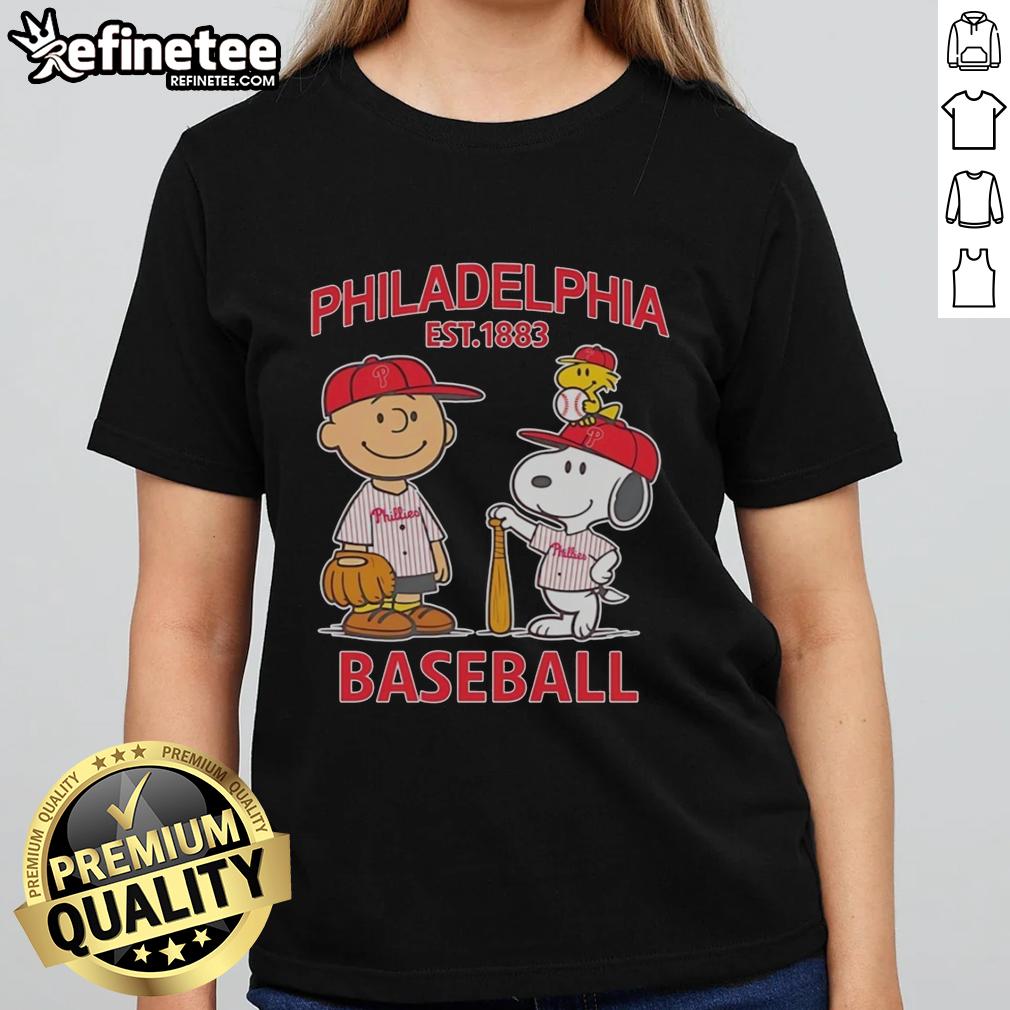 awesome-charlie-brown-snoopy-and-woodstock-with-philadelphia-phillies-baseball-jersey-est-1883-ladies-tee Awesome Charlie Brown Snoopy And Woodstock With Philadelphia Phillies Baseball Jersey Est 1883 T-Shirt - Image 3