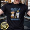 Alt Text: Awesome Charlie Brown, Snoopy, and Woodstock in Seattle Mariners baseball jersey est 1977 t-shirt design.
