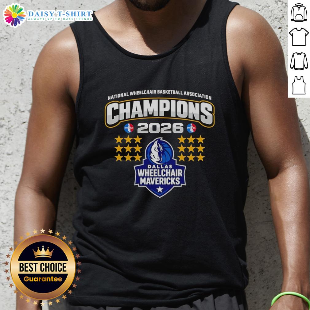 Awesome Dallas Wheelchair Mavericks National Wheelchair Basketball Association Champions 2026 Tank Top Awesome Dallas Wheelchair Mavericks 2026 Champions tank top featuring vibrant team logo and basketball design.