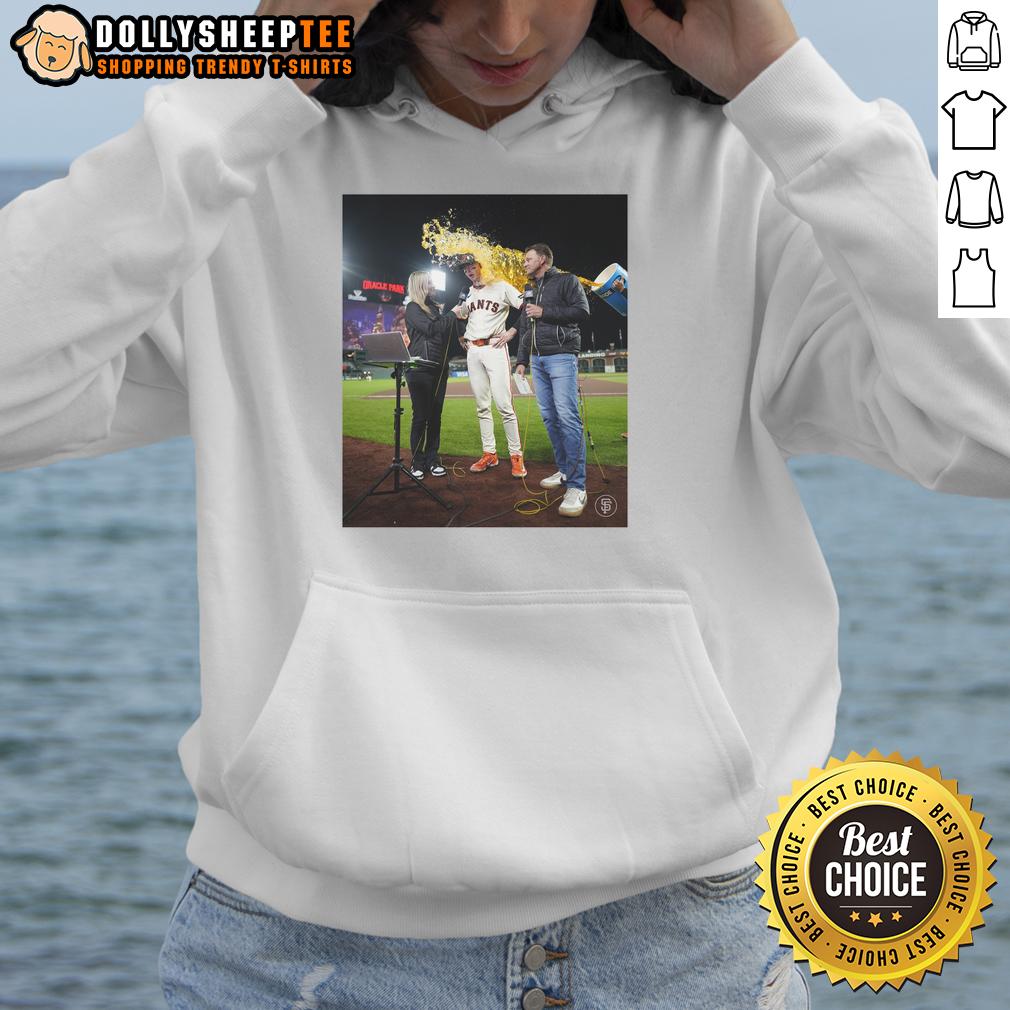 Awesome Daniel Susac San Francisco Giants Have Water Thrown On Someone Hoodie Daniel Susac in a San Francisco Giants hoodie as water is playfully thrown on someone during a game celebration.