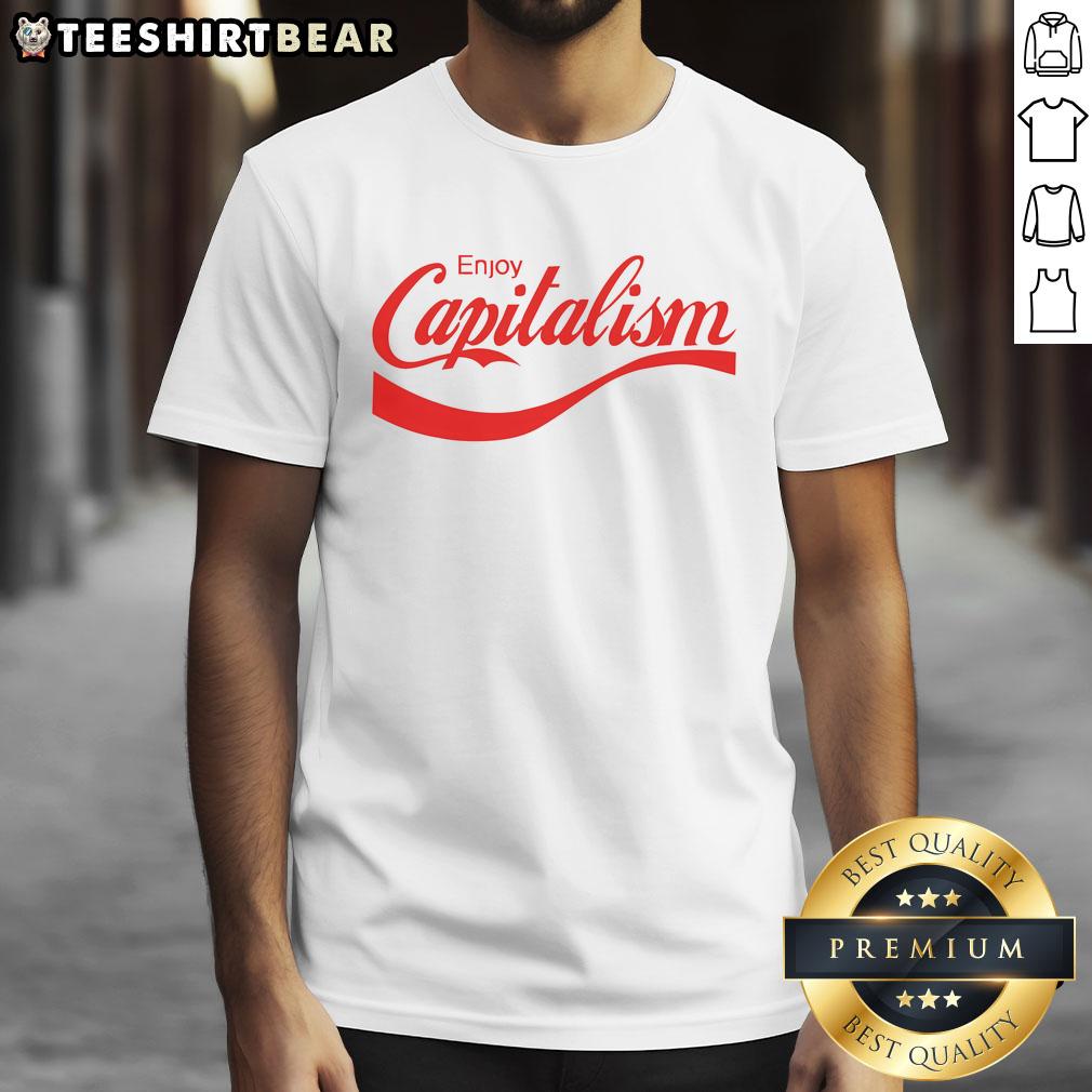 awesome-enjoy-capitalism-funny-parody-political-humor-t-shirt Alt Text: Funny parody political humor T-shirt featuring 'Awesome Enjoy Capitalism' slogan, perfect for satire lovers.