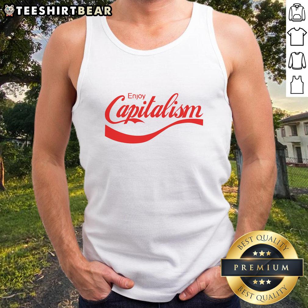 awesome-enjoy-capitalism-funny-parody-political-humor-tank-top Funny parody tank top featuring Awesome Enjoy Capitalism slogan, perfect for political humor fans and satire lovers.