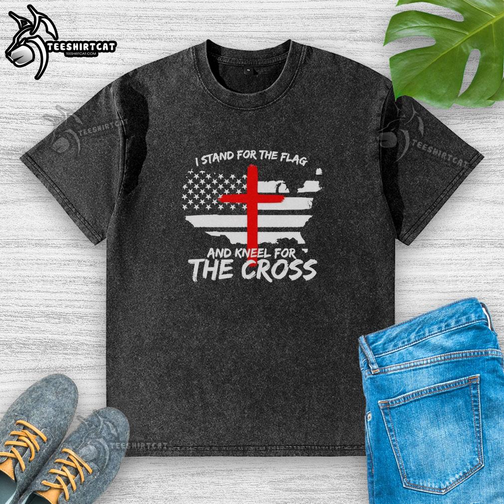 awesome-i-stand-for-the-flag-and-kneel-for-the-cross-america-flag-washed-t-shirt Awesome I Stand for the Flag and Kneel for the Cross America Flag washed t-shirt in patriotic design.