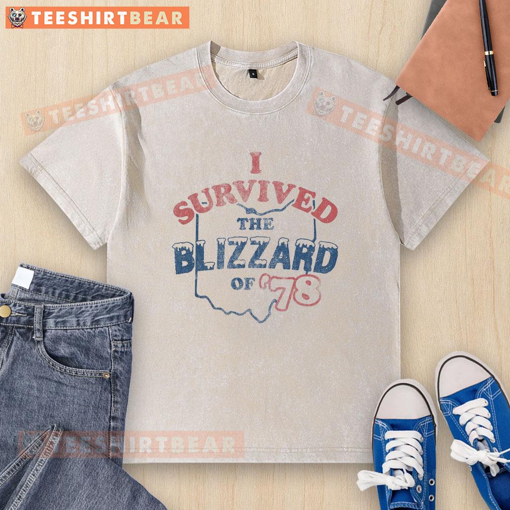 awesome-i-survived-the-blizzard-of-78-washed-t-shirt Alt Text: Awesome I Survived The Blizzard of '78 washed t-shirt featuring bold text on a casual style shirt.