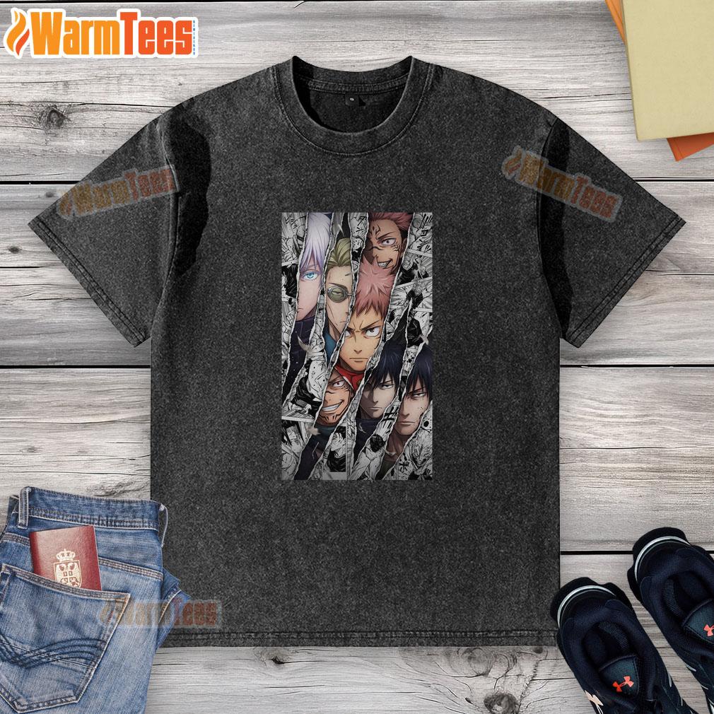 awesome-jujutsu-kaisen-characters-manga-panel-burst-washed-t-shirt Awesome Jujutsu Kaisen characters featured on a manga panel burst design for a stylish washed T-shirt.