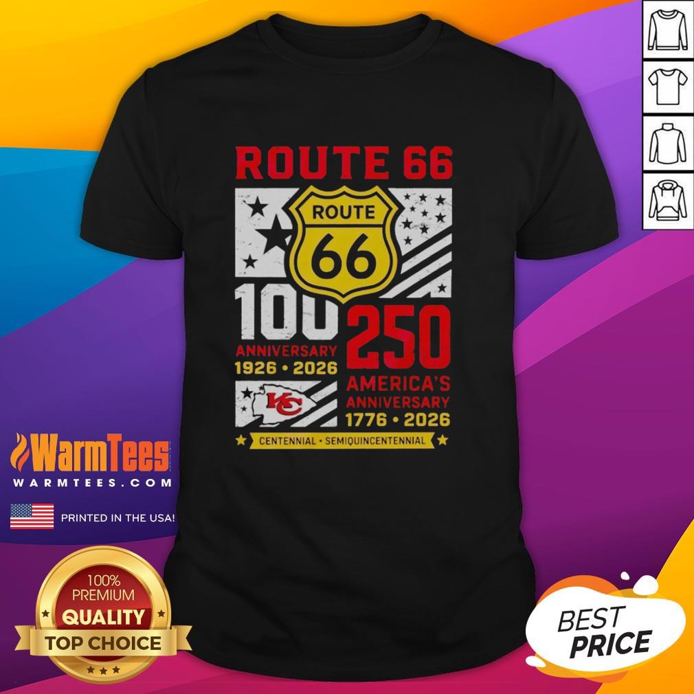 awesome-kansas-city-chiefs-route-66-centennial-100th-anniversary-1926-2026-250th-america-anniversary-t-shirt Awesome Kansas City Chiefs Route 66 Centennial T-Shirt celebrating 100th Anniversary 1926-2026 and America's 250th