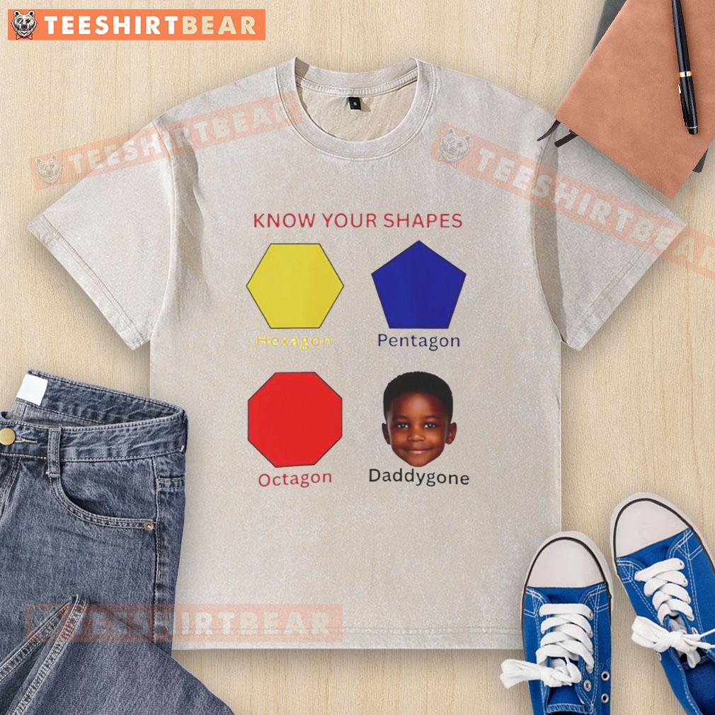 awesome-know-your-shapes-hexagon-pentagon-octagon-daddygone-graphic-washed-t-shirt Awesome Know Your Shapes graphic washed t-shirt featuring hexagon, pentagon, and octagon designs for kids.