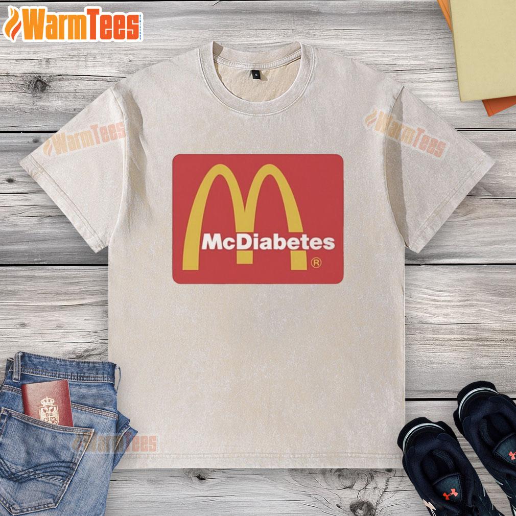awesome-mcdiabetes-mcdonalds-golden-arches-logo-washed-t-shirt Awesome McDiabetes McDonald's golden arches logo on a stylish washed t-shirt, perfect for fast food fans.
