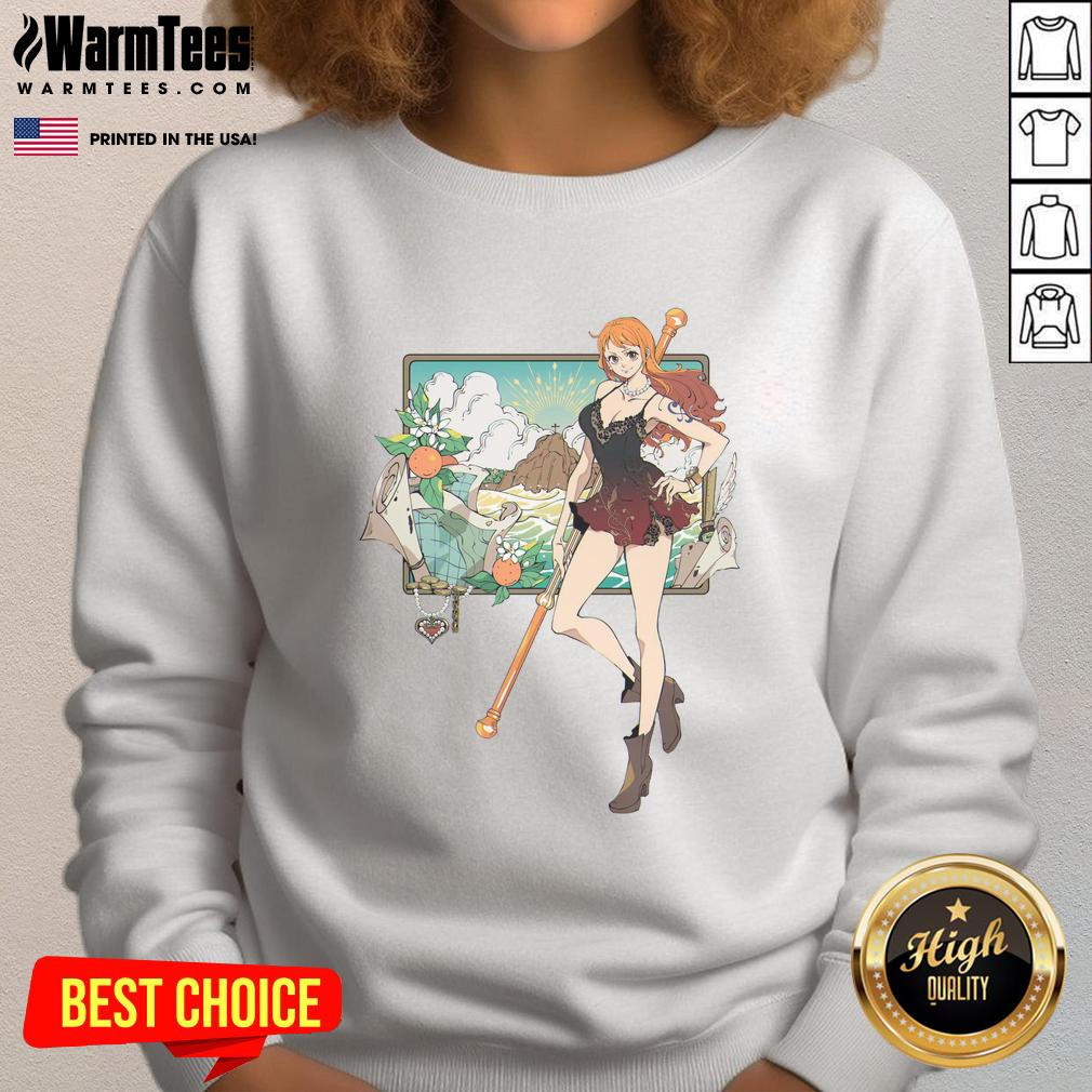 awesome-nami-one-piece-cat-burglar-anime-sweatshirt Alt Text: Awesome Nami One Piece Cat Burglar anime sweatshirt featuring vibrant colors and stylish design for fans.