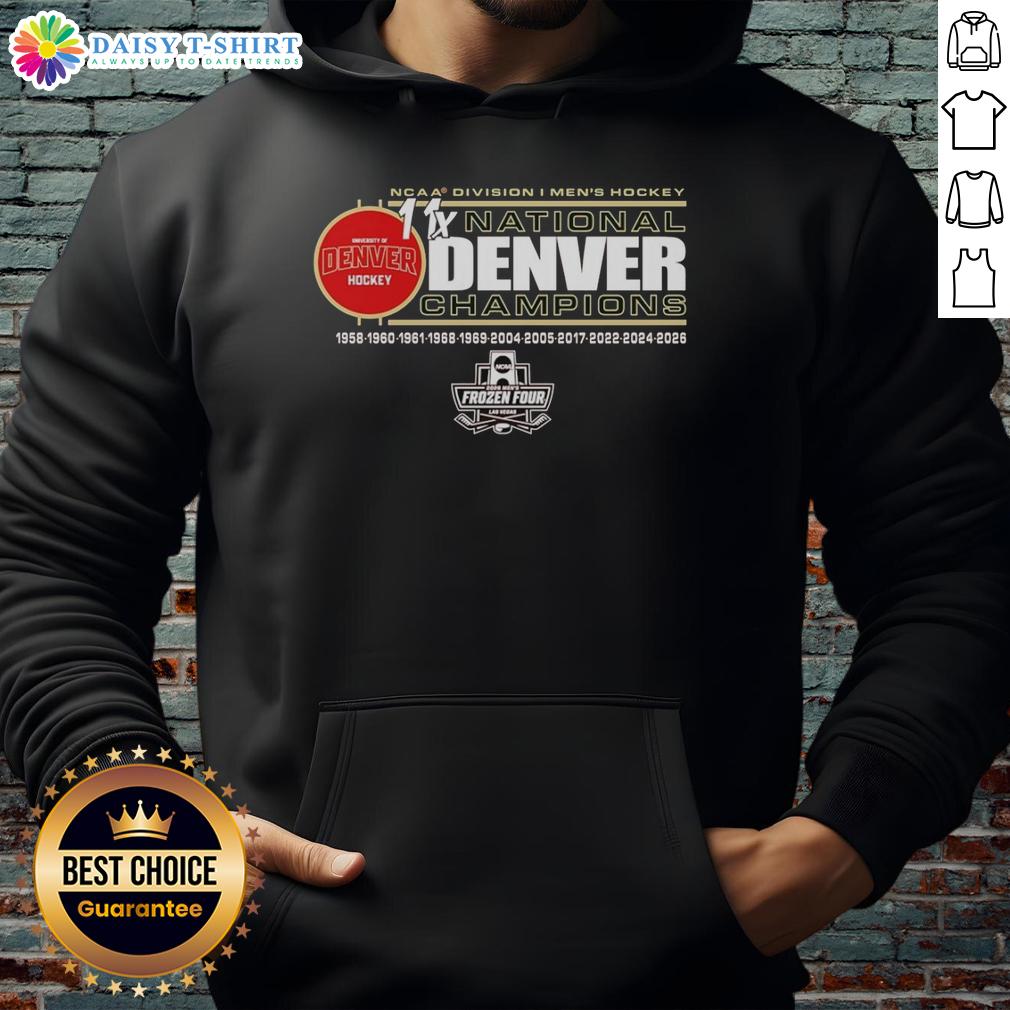 Awesome Ncaa Division I Men's Hockey National Champions Denver Pioneers Hockey 2026 Hoodie 2026 NCAA Division I Men's Hockey National Champions hoodie featuring Denver Pioneers logo and design.