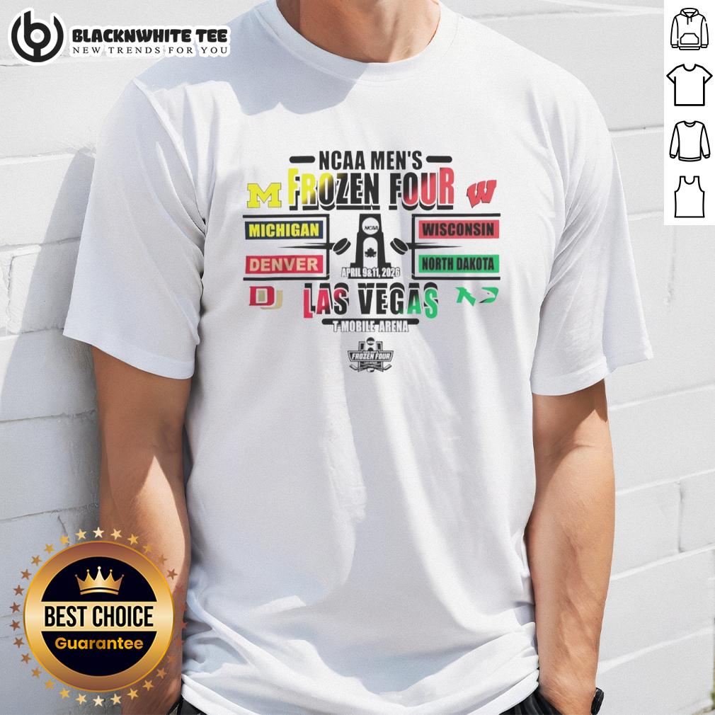 Awesome Ncaa Hockey 2026 Frozen Four Las Vegas T Shirt Awesome NCAA Hockey 2026 Frozen Four Las Vegas T-Shirt featuring vibrant graphics and team logos for hockey fans.