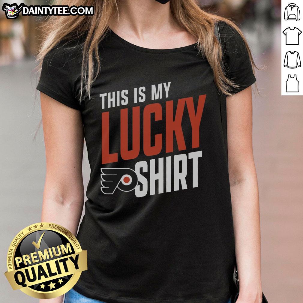 awesome-philadelphia-flyers-this-is-my-lucky-ladies-tee Awesome Philadelphia Flyers This Is My Lucky Ladies Tee featuring team colors and logo, perfect for fans.