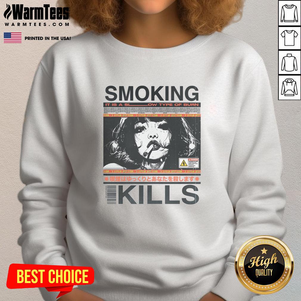 awesome-smoking-kills-retro-manga-anime-graphic-style-sweatshirt Alt Text: Retro manga anime graphic sweatshirt featuring 'Awesome Smoking Kills' design, perfect for stylish streetwear.