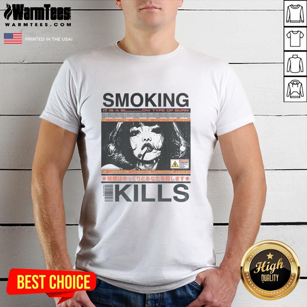 awesome-smoking-kills-retro-manga-anime-graphic-style-t-shirt-1 Awesome Smoking Kills retro manga anime graphic style T-shirt featuring bold colors and unique artwork.