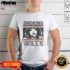 Awesome Smoking Kills retro manga anime graphic style T-shirt featuring bold colors and unique artwork.