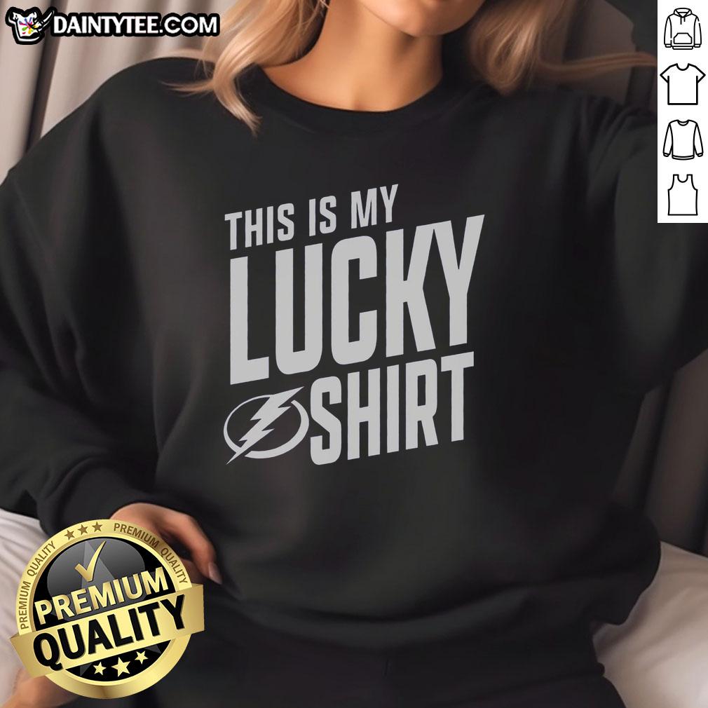 awesome-tampa-bay-lightning-this-is-my-lucky-sweatshirt Fan wearing an Awesome Tampa Bay Lightning sweatshirt, showcasing team spirit and luck during a game day.