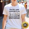 Vintage T-shirt featuring the phrase 'The CIA Puts Chemicals In My Beer' with a quirky design, perfect for unique fashion.