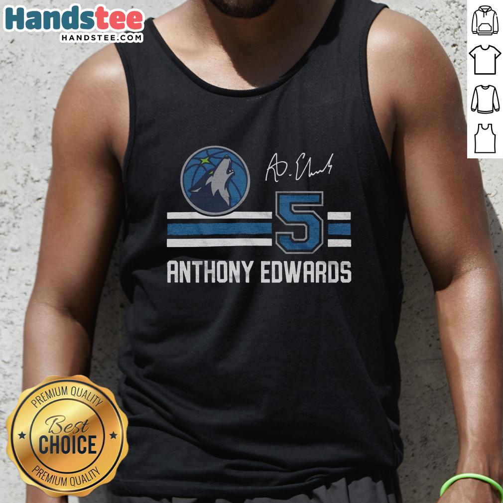 awesome-timberwolves-anthony-edwards-signature-jersey-tank-top Alt Text: Awesome Timberwolves Anthony Edwards signature jersey tank top featuring team colors and player graphics.